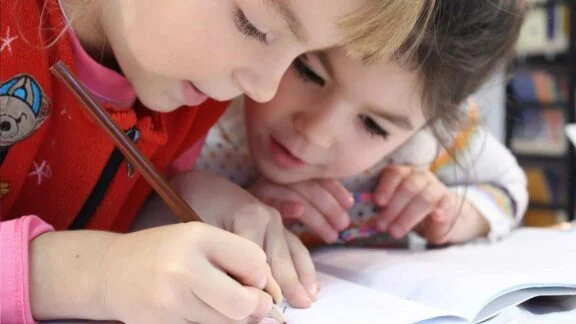 kids working at school